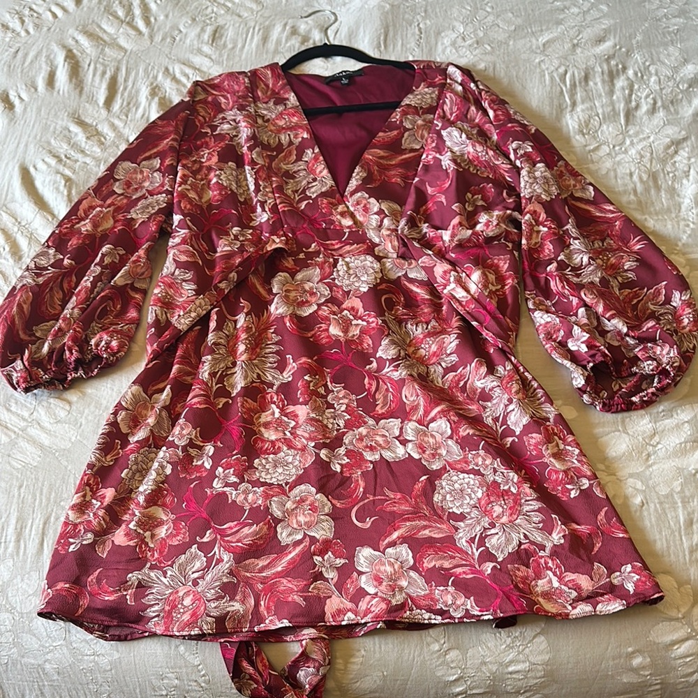 Vici Floral Burgundy Dress with tie waist
